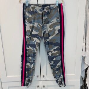 MOTHER Camouflage Track Pants with Pink and Black Stripes